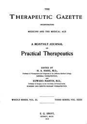 Cover of: Therapeutic Gazette: A Monthly Journal of Practical Therapeutics | 