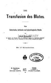 Cover of: Die Transfusion des Blutes