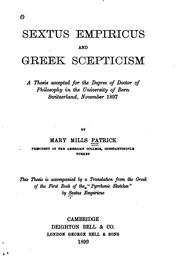 Cover of: Sextus Empiricus and Greek Scepticism ... by Mary Mills Patrick