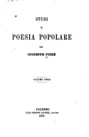 Cover of: Studi di poesia popolare, per Giuseppe Pitrè ...