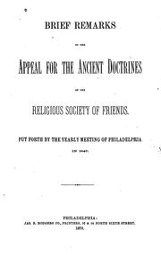 Cover of: Brief Remarks on the Appeal for the Ancient Doctrines of the Religious Society of Friends: Put ... by John Mickle Whitall