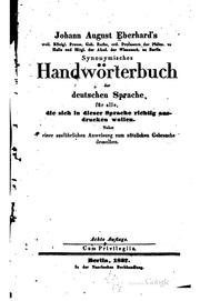 Cover of: Johann August Eberhard's...: Synonymisches Handwörterbuch der deutschen ...