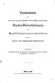 Cover of: Verzeichnis der seit 1850 an den deutschen Universitäten erschienenen Doctor-dissertaionen und ...