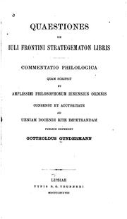 Cover of: Quaestiones de Iuli Frontini strategematon libris by 