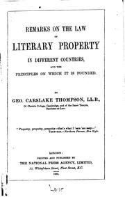 Cover of: Remarks on the Law of Literary Property in Different Countries, and the ...