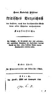 Cover of: Hans Rudolph Füsslins kritisches Verzeichniss der bessten, nach den berühmtesten Mahlern ...