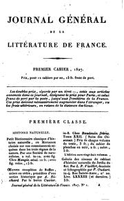 Journal général de la littérature de France ... by No name