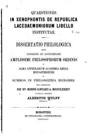 Quaestiones in Xenophontis de republica Lacedaemoniorum libello institutae by Albert Wulff