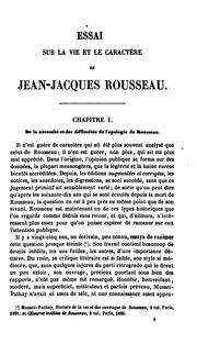 Cover of: Essai sur la vie et le caractère de J.J. Rousseau