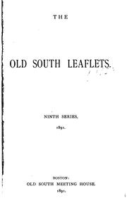 Cover of: The Old South Leaflets: Annual Series