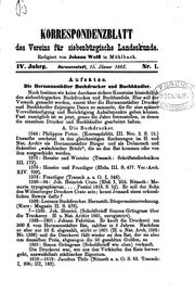 Cover of: Korrespondenzblatt, redigiert von F. Zimmermann by 