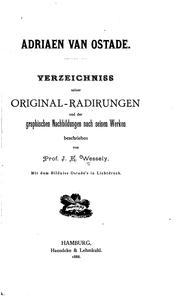 Cover of: Adriaen van Ostade: Verzeichniss seiner Originalradirungen und der graphischen Nachbildungen ... by 