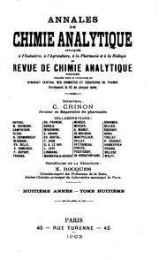Cover of: Annales de chimie analytique appliquéeà l'industrie, à l'agriculture, à la pharmacie et à la ... by 