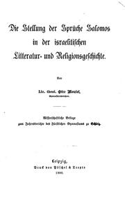 Cover of: Die Stellung der Sprüche Salomos in der Israelitischen Litteratur- und Religionsgeschichte by Otto Meusel