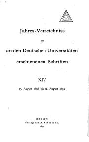 Cover of: Jahresverzeichnis der an den deutschen Universitäten erschienenen Schriften