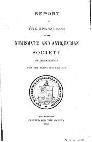 Cover of: Report of the Operations of the Numismatic and Antiquarian Society of ...