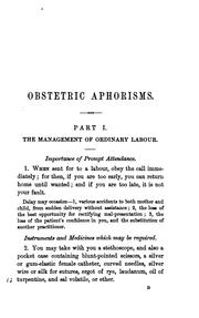 Cover of: Obstetric Aphorisms: For the Use of Students Commencing Midwifery Practice