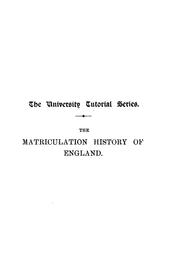 Cover of: The Matriculation History of England