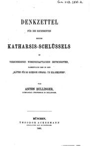 Cover of: Denkzettel für die Recensenten meines Katharsis-schlüssels in verschiedenen wissenschaftlichen ...