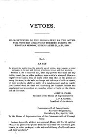 Cover of: Vetoes by the Governor of Bills Passed by the Gerneral Assembly