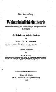 Cover of: Die Anwendung der Wahrscheinlichkeitstheorie auf die Berechnung der ...