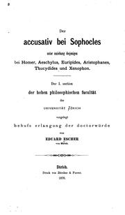 Cover of: Der Accusativ bei Sophocles: Unter Zuziehung desjenigen bei Homer, Aeschylus, Euripides ...