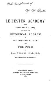 Cover of: The Centenary of Leicester Academy Held September 4, 1884 | 