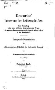 Cover of: Descartes' Lehre von den Leidenshaften: Ihre Darstellung nebst einer ...
