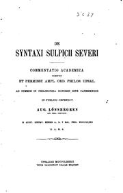 Cover of: De syntaxi Sulpicii Severi...