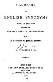 Cover of: Handbook of English Synonyms: With an Appendix Showing the Correct Uses of Prepositions, Also a ... by 