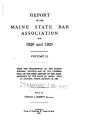 Cover of: Report of the Maine State Bar Association for ...