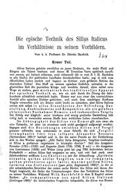 Cover of: Die epische Technik des Silius Italicus im Verhältnisse zu seinen Vorbildern