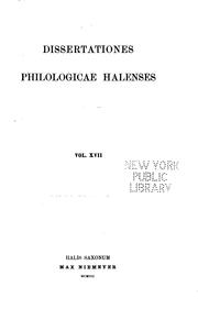 Cover of: Dissertationes Philologicae Halenses