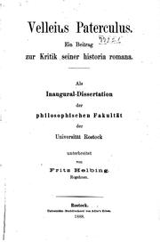 Cover of: Velleius Paterculus: Ein Beitrag zur Kritik seiner Historia Romana