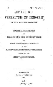 Cover of: Epikurs Verhältnis zu Demokrit in der Naturphilosophie by 