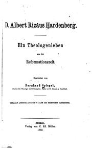 Cover of: D. Albert Rizäus Hardenberg: Ein Theologenleben aus der Reformationszeit