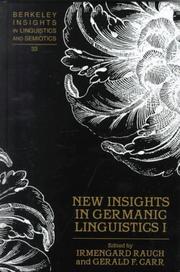 Cover of: New Insights in Germanic Linguistics I