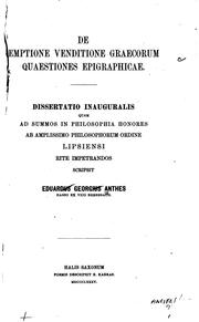 De emptione venditione Graecorum quaestiones epigraphicae ... by Edward George Anthes