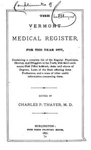 Cover of: The Vermont medical register for the year 1877 ... v. 1 | 