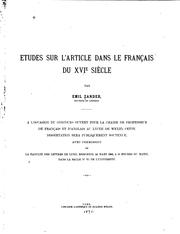 Études sur l'article dans le français du XVIe siècle by Emil Zander