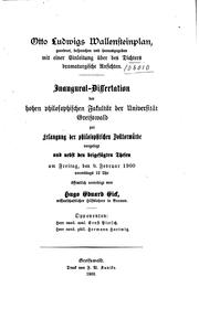 Cover of: Otto Ludwigs Wallensteinplan: Geordnet, besprochen und hrsg. Mit einer ...