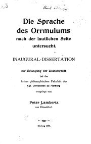 Cover of: Die Sprache des Orrmulums nach der lautlichen Seite untersucht... by 