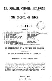 Cover of: Mr. Disraeli, colonel Rathborne, and the Council of India, a letter [by A.B. Rathborne. With] Suppl