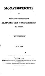 Monatsberichte der Königlichen Preussische Akademie des Wissenschaften zu Berlin