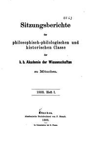 Cover of: Sitzungsberichte der Philosophisch-philologischen und historischen Classe der K.b. Akademie der ...