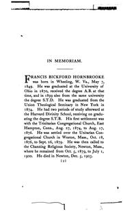 Cover of: In Memoriam: Rev, Francis Bickford Hornbrooke ... Read at a Meeting of the Tuesday Club, Newton ...