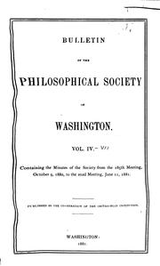 Cover of: Bulletin of the Philosophical Society of Washington by 
