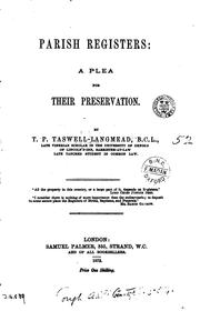 Parish registers: a plea for their preservation by Thomas Pitt Taswell - Langmead