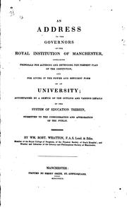 Cover of: An Address to the Governors of the Royal Institution of Manchester: Containing Proposals for ...