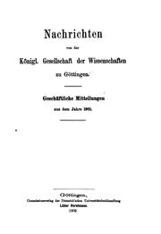 Cover of: Nachrichten von der königlichen Gesellschaft der Wissenschaften zu Göttingen